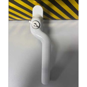 Tweede kans product: Veiligheids raamkruk, rechtwijzend wit met cilinderslot SKG**® 